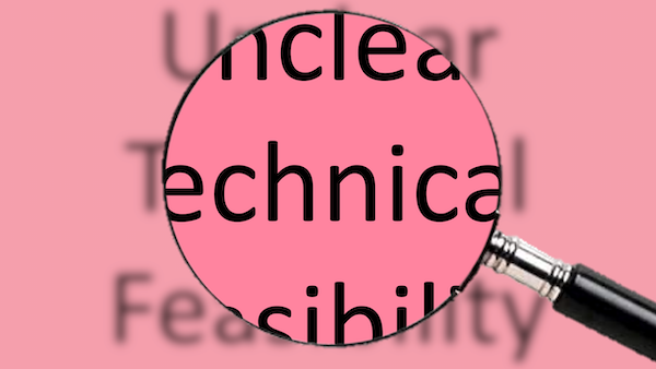 Magnifying glass over the words Unclear, Technical and Feasibility