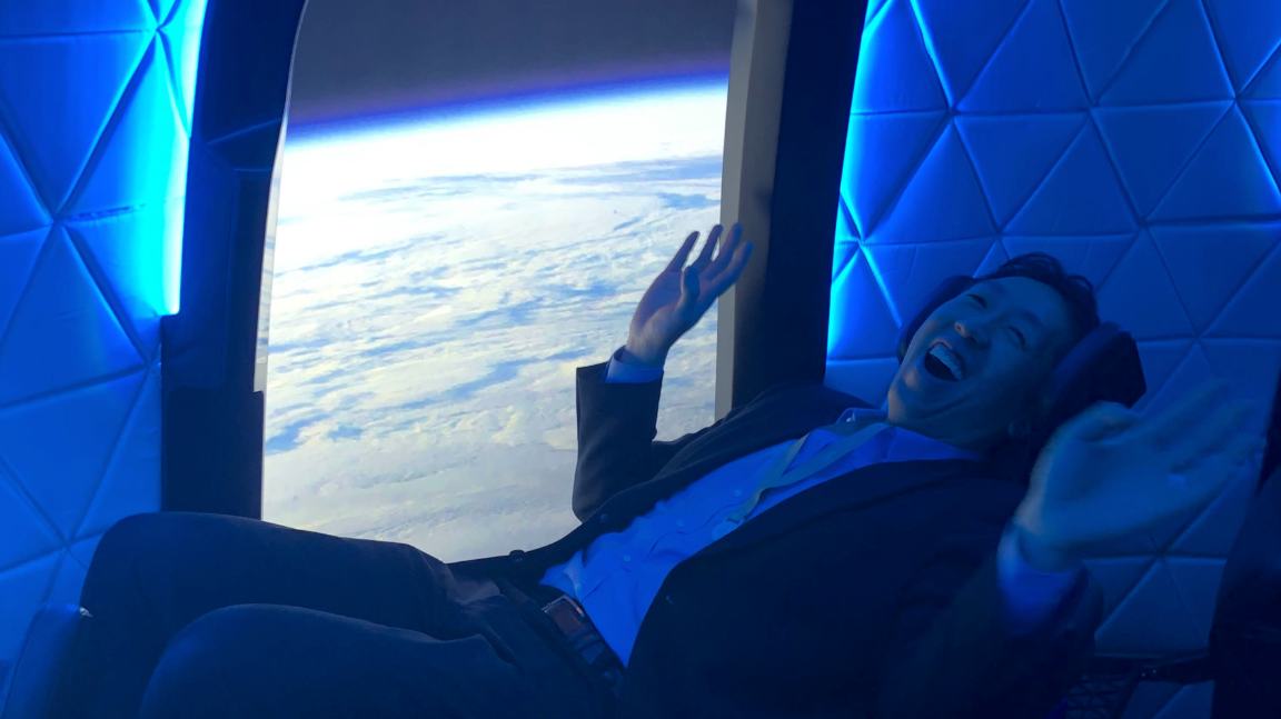 Andrew Ng inside the Blue Origin’s space capsule