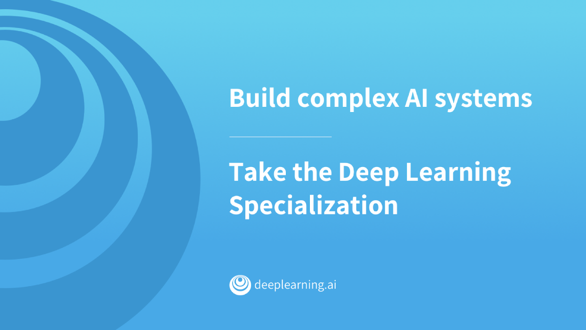 Deep Learning Specialization slide with the title "Build complex AI systems"