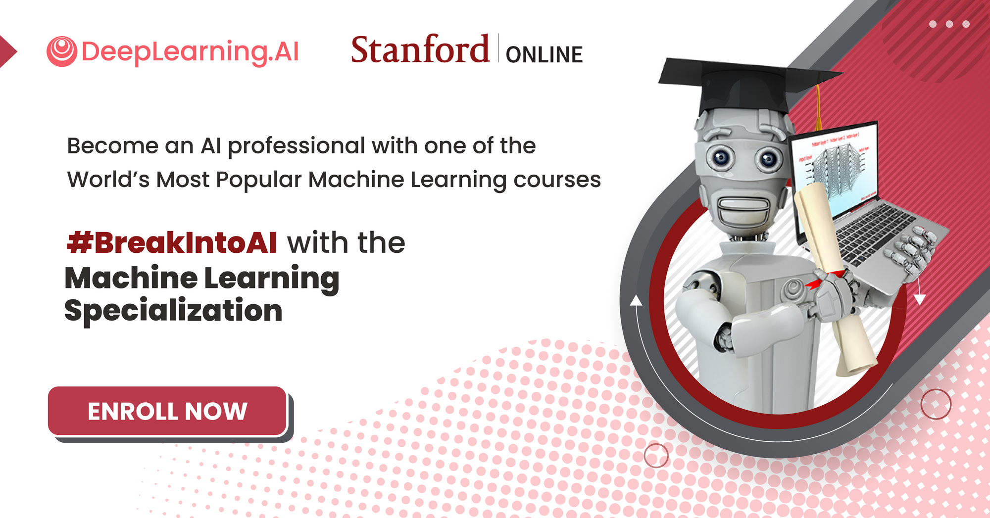 Banner ad for the Machine Learning Specialization offered by DeepLearning.AI