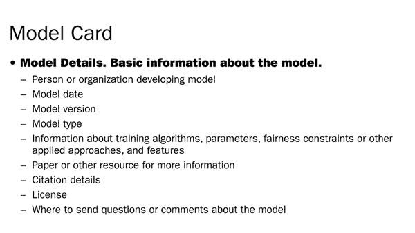 Moving slide with information about AWS AI Service Cards