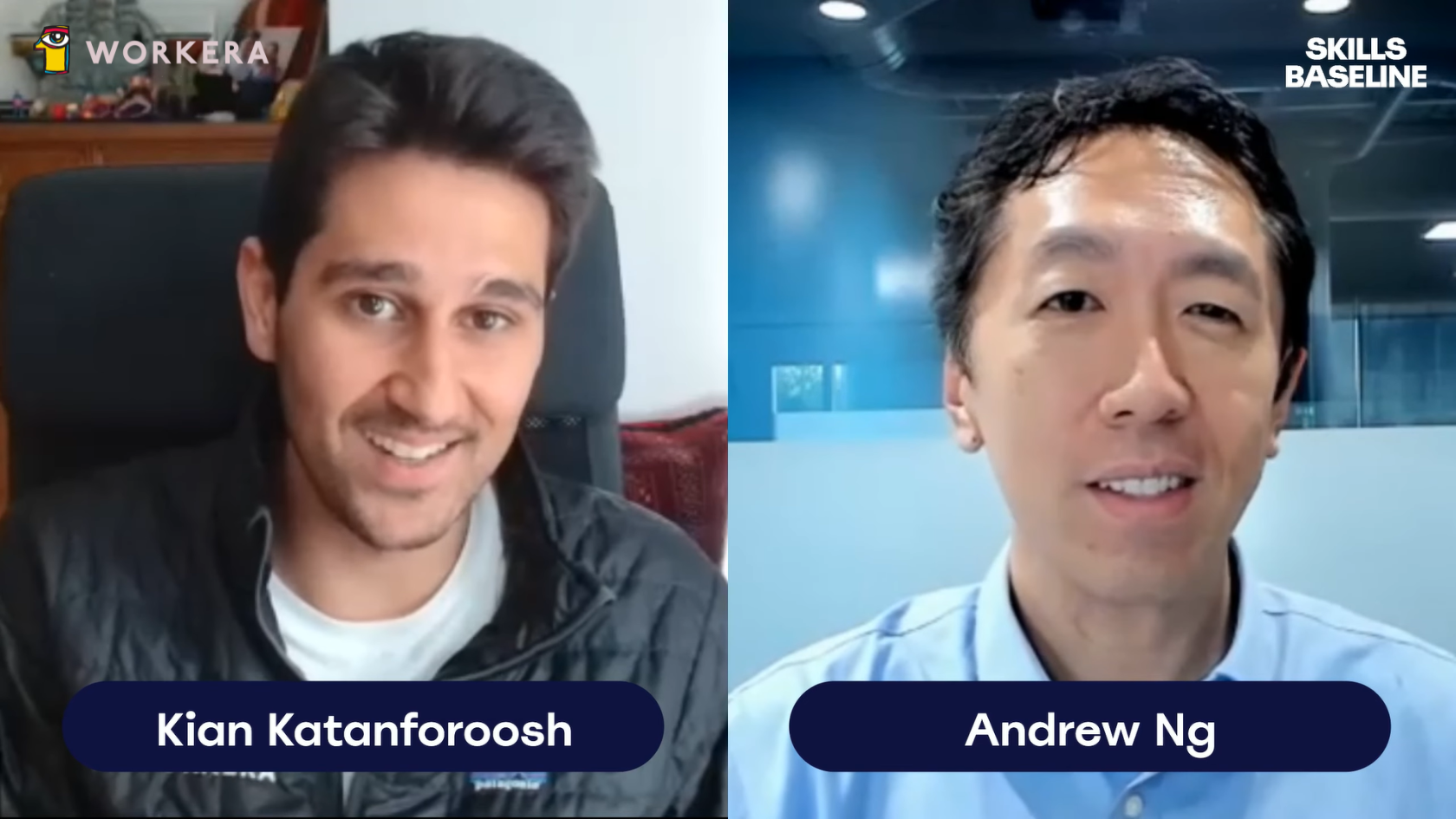 Screen capture of Workera's podcast episode with Kian Katanforoosh and Andrew Ng