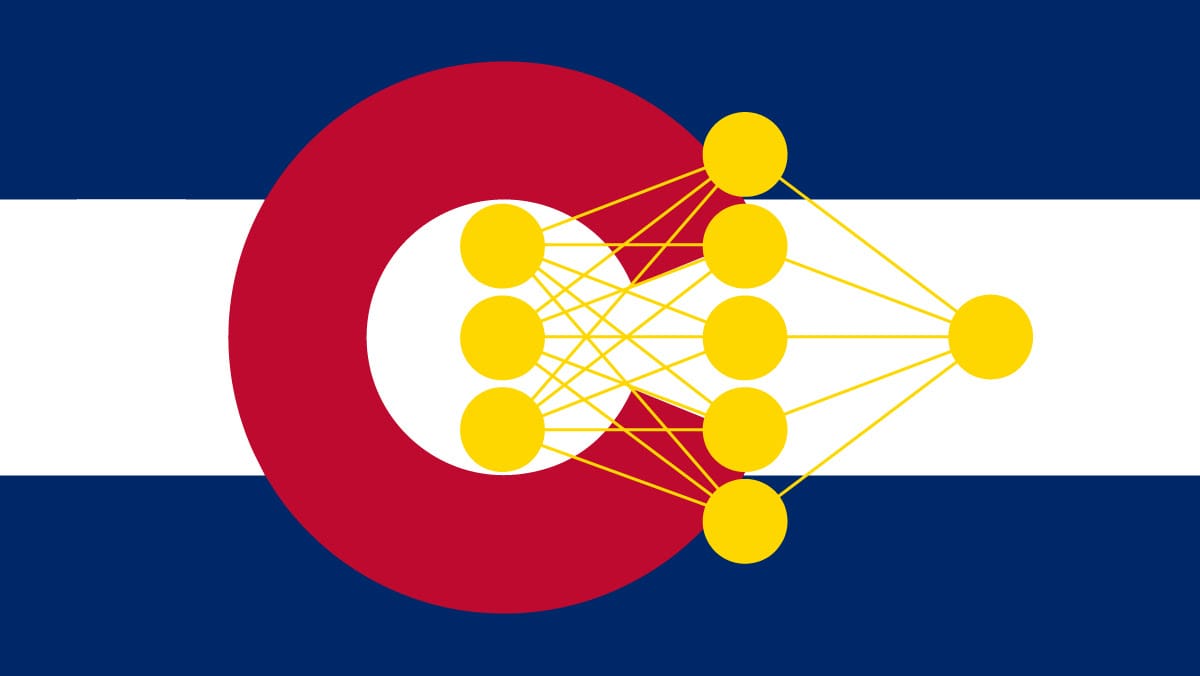 Colorado flag with a neural network over it