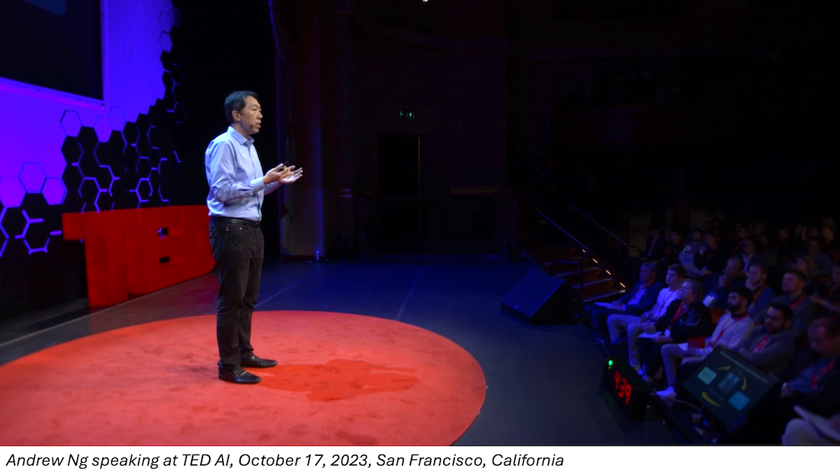 Andrew Ng speaking at TED AI, October 17, 2023