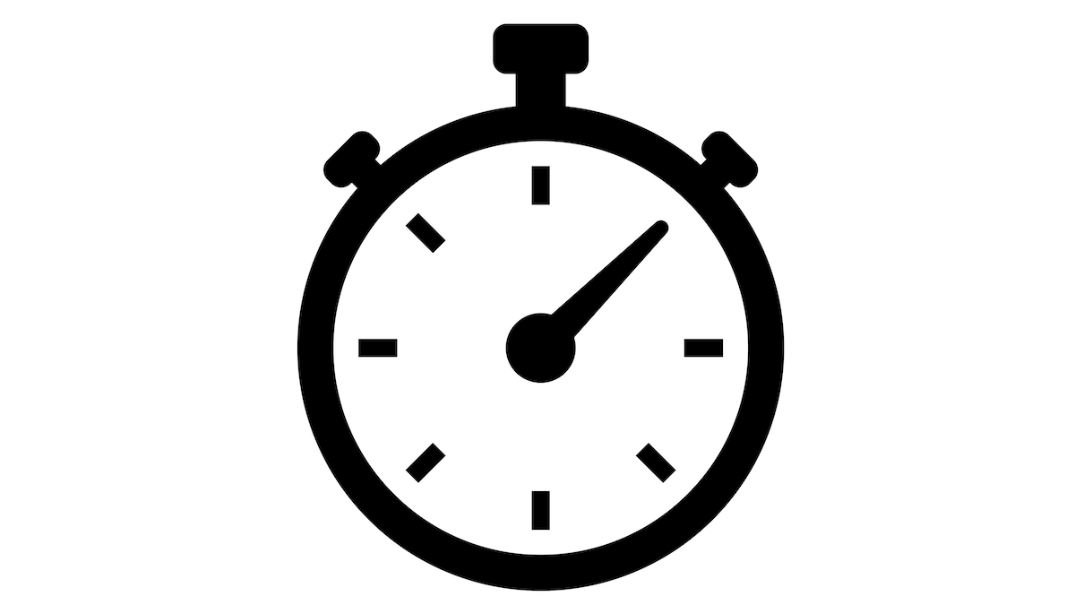 Black stopwatch icon showing elapsed time, commonly used to represent speed, countdowns, or time tracking.